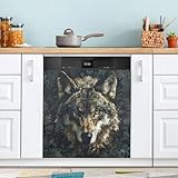Cubierta magnética para lavavajillas, diseño de lobo marrón y verde, imanes decorativos para lavavajillas, decoración de cocina, 23 x 26 pulgadas