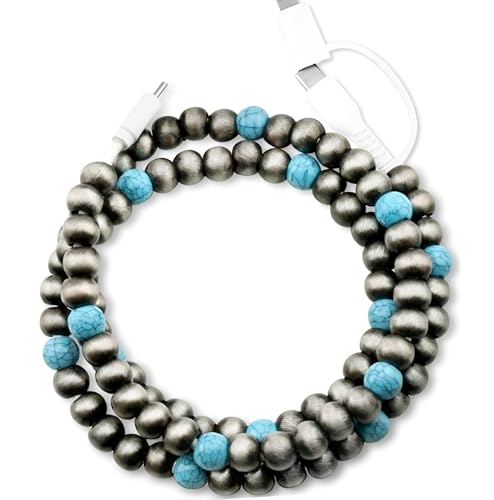 Image of Stylish Beaded Phone Charger Cable Colors USB Charging Cord for Smartphones (2-1 to USB C, Charcoal, 3.3ft)