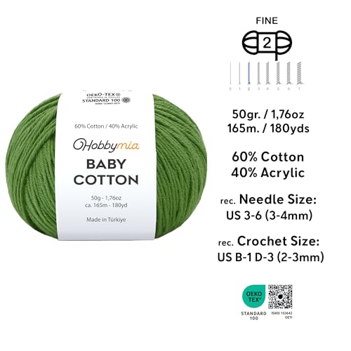 Image of Baby Cotton Blend Yarn - Soft Sport Weight Yarn for Crochet & Amigurumi - 50g /180yds - 60% Cotton 40% Acrylic - Ideal for Baby & Knitting Proj. & 10 Stitch Markers(Pine Green, 4 Balls)