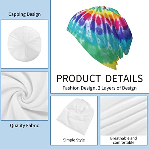 Tie Dye Rainbow Slouchy Cool Beanies Skull Caps For Women Men Running Hat Soft Night Caps For Sleeping Chemo Headwear Winter Summer Warm Hat #TOP7