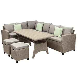 Outdoor Sofa and Patio Furniture Combination 5 Pieces of Wicker Garden Furniture All-Weather Wicker Modular Sofa Sofa Dining Table and Chairs Suitable for Outdoor Leisure and Parties Fashion (B)