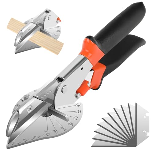 DINGBLUE Miter Shears - 45 to 135 Degree Multi Angle Trim Cutter, Gasket Shear for Cutting Soft Wood, Plastic, PVC and More, Including 10 Spare Blades
