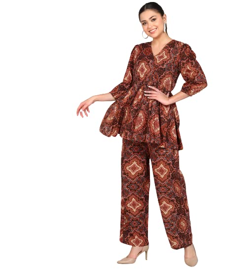 VahsonWomen Cotton Printed Co-Ords Set 3/4 Sleeve Cord Dress for Ladies Casual Wear Fashionable for Party