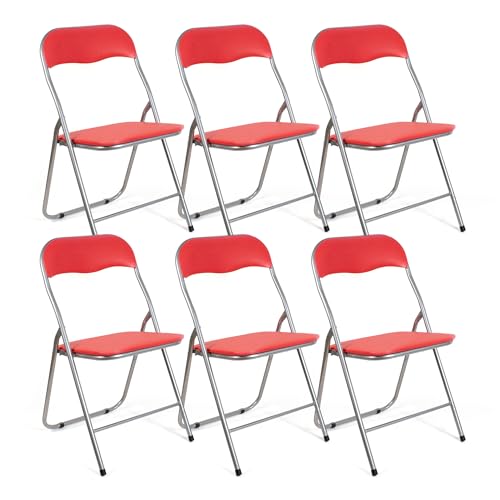 THE SECRET HOME – Pack de 6 Sillas Plegables de PVC y Metal – Alto. 80 cm x Ancho. 45 cm – Asiento Auxiliar para el Hogar - Silla con Patas Antideslizantes - Color Rojo