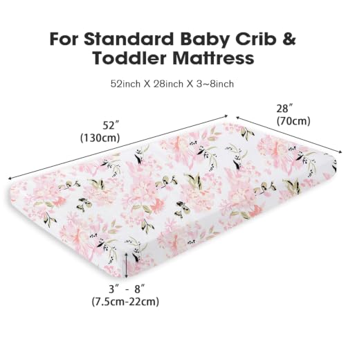 Image of Little Grape Land Muslin Crib Sheets Fitted for Girls 2 Pack, 100% Cotton Baby Bed Sheets Soft Breathable, Neutral Fitted Baby Mattress Sheets for Standard Crib, Floral