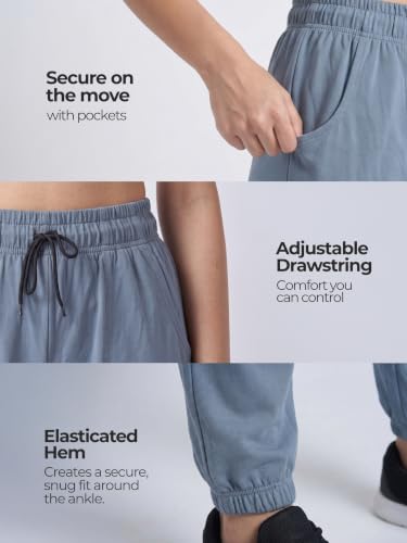 Image of Fflirtygo Cotton Solid Joggers /Track Pant /Solid Pajama /Leggings �100% Export Quality Soft Cotton Night Wear /Pocket Pyjama for Women Combo Pack of 2Pcs, Blue and Grey