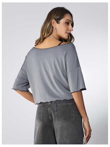 SOLY HUX Womens Y2K Grunge Shirts Short Sleeve Off Shoulder Crop Graphic Tees Goth Skull Tops3