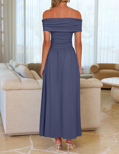ZESICA Women's Off The Shoulder Maxi Dress 2025 Summer Sleeveless Casual Slim Swing Pleated Formal Party Dresses4