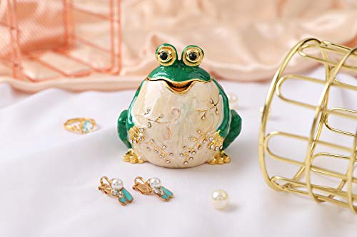 QIFU Hand Painted Enameled Frog Style Decorative Hinged Jewelry Trinket Box Unique Gift for Family