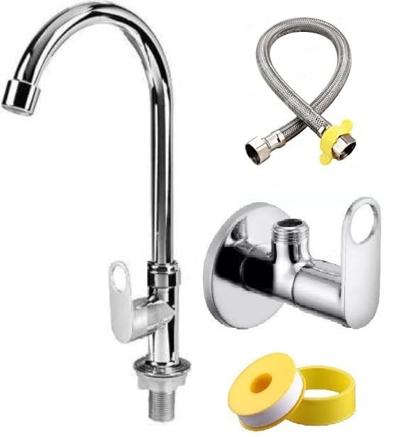 Senkiddpro Chrome Finish Swan Neck with Angle Wall & Connection Pipe for Sink/washbasin Trendy Design Water Saving Aerator Suitable for Washbasin,Sink,Bathroom &Kitchen Bib Tap (B0CBMD31FM) Amazon Price History, Amazon Price Tracker