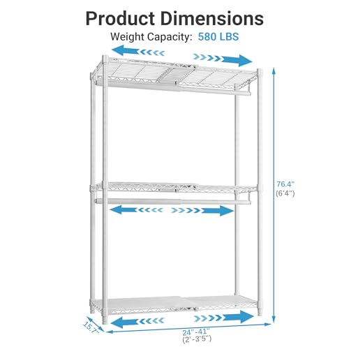 Image of VIPEK X1 Expandable Clothes Rack Heavy Duty Adjustable Closet System White