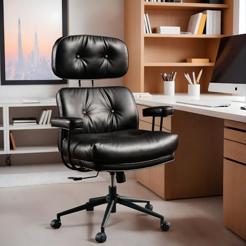 Image of High Back Executive Office Chair with Comfortable Deep Seat,Black PU Leather Modern Office Chair,Ergonomic Big and Tall Computer Desk Chair with Lumbar Support(Black)