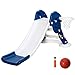 HOMCOM Tobogán Infantil con Canasta de Baloncesto para Niños de +2 Años Juguete Interior y Exterior Carga 25 kg Accesorios Incluidos 35x146x68 cm Azul