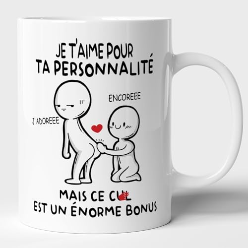 Lalasol Mug Cadeau Drôle Femme Homme - Tasse Couple Humour Drôle Rigolo Fun Pour Saint Valentin Anniversaire Noël – J'aime Tes Fesses
