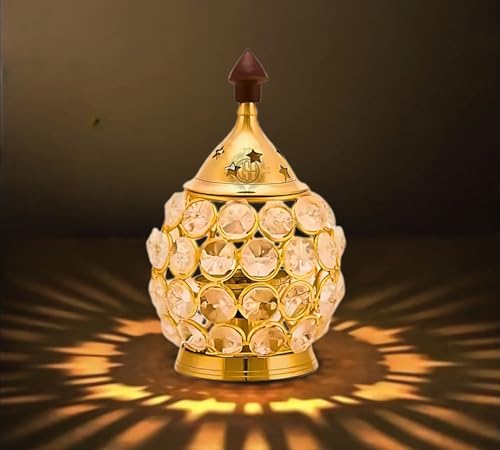 Image of DSH Brass and Crystal Akhand Diya for Puja Decorative Crystal Oil Lamp Tea Light Holder Home Decor Diwali Decoration Diya.