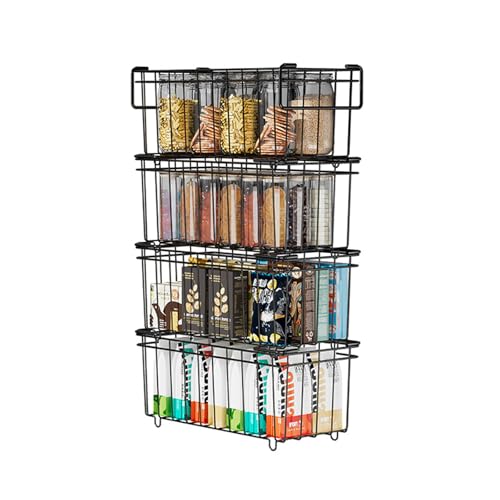 Hensych Lot de 4 paniers de congélation empilables pour cuisine, bacs de rangement en métal, adaptés pour le tri et la récupération faciles des aliments...