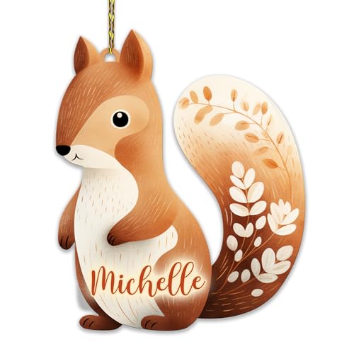 HYTURTLE Personalized 2D Flat Squirrel Christmas Ornament Gifts for Squirrel Lovers - Animal Ornament Gifts for Christmas Tree - Squirrel Decor Gifts for Kids - Custom Name Acrylic Ornament Keepsake