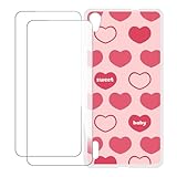 UOGNADGD Huawei Ascend P7 との互換性あり カスタムカラフルケース＋強化ガラス保護フィルム2枚付き – 衝撃吸収＆傷防止 (ピンクのハート)