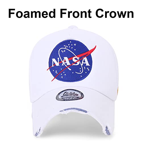 ililily NASA Meatball Logo Embroidery Baseball Cap Apollo 1 Patch Trucker Hat (Medium, White)