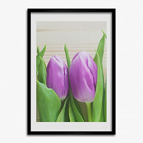 Cadre en Bois MDF Tulipes pourpres pour Rénover un Mur Vide Tableau Moderne 50x70 cm