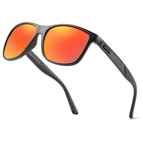 DUBERY Polarized Sunglasses for Men Women Driving Sport Classic Trendy Shades 100% UV Protection D002 (Matte Black/Red)