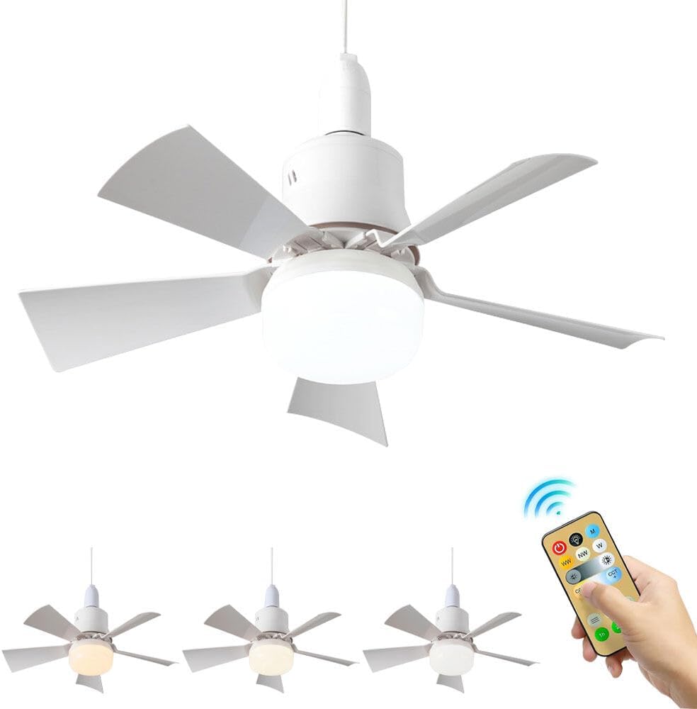 Ceiling Fans with Lights and Remote Control, 30w Ceiling Fan Light, E27 Base Screw, 3 Colors 3000K-6000K Dimmable, 3 Speeds, Timing, Memory Function, Fan Lights Ceiling for Bedroom, Living Room