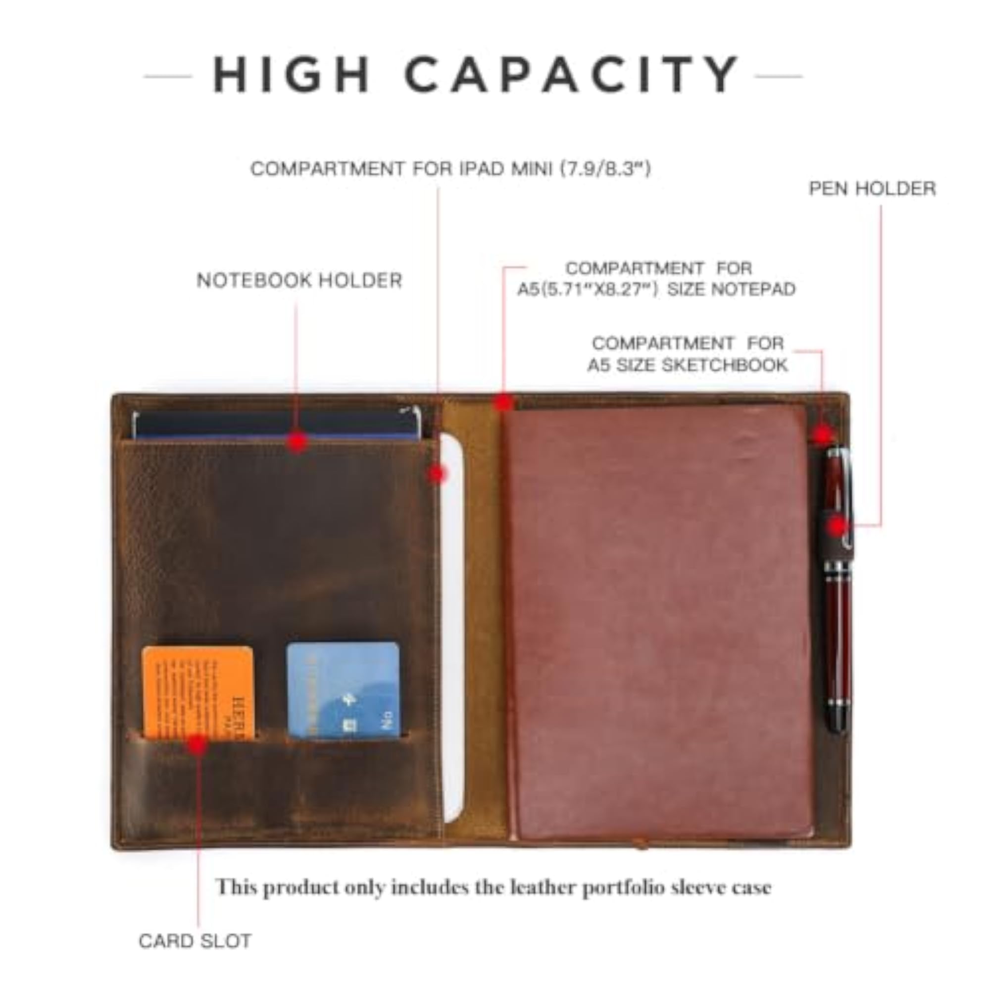 Leather iPad A5 Notebook Portfolio with Pen Loop