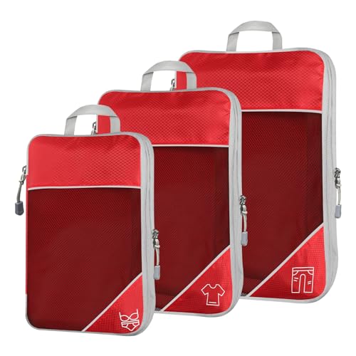 Desoto Compression Packing Cubes,3Pcs Expandable Travel Organizer Bag for Luggage Suitcases,Packing Bag Set for Travel & Home Storage(Red 3pack)