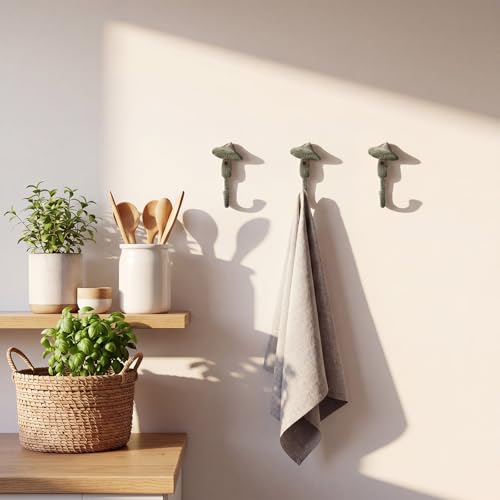 Otoolling 3 Pcs Mushroom Wall Hooks Decorative Iron Mushroom Shaped Hanging Hooks Wall Mounted Coat Towel Bags Hanger Key Holder for Home Bathroom Kitchen (Short Size,Antique Style,Bronze Patina) by Otoolling - Image 4