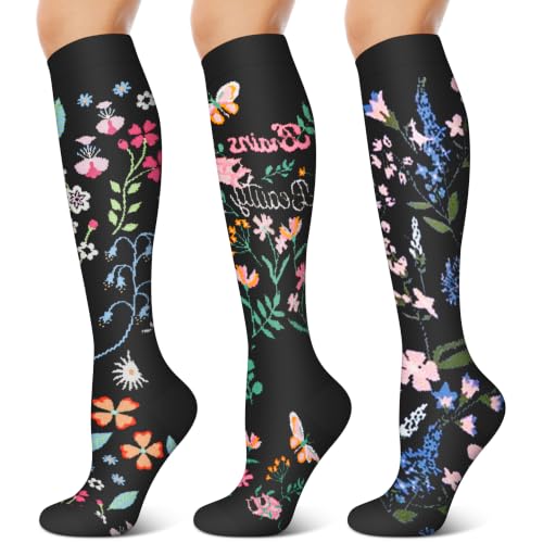 Image of 3 Pairs Compression Socks for Women & Men 15-20 mmHg- Best Support for Nurses, Running, Hiking, Recovery & Flight Socks