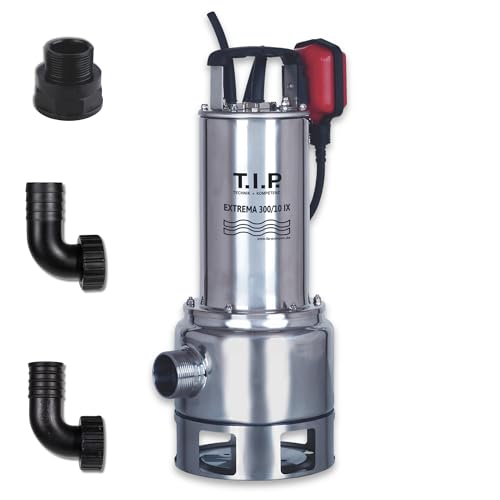 T.I.P. Schmutzwasser Tauchpumpe - Baupumpe Edelstahl (19.500l/h Fördermenge, 10,5m Förderhöhe, 1,05bar Druck, 1.200W, 40mm Korngröße, Waschlauge geeignet, Flüssigkeit bis 95°C)Extrema 300/10 IX,30072