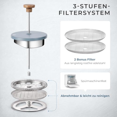ecooe French Press Kaffeepresse 1,5 L Edelstahl Ddoppelwandig – Ansicht 4