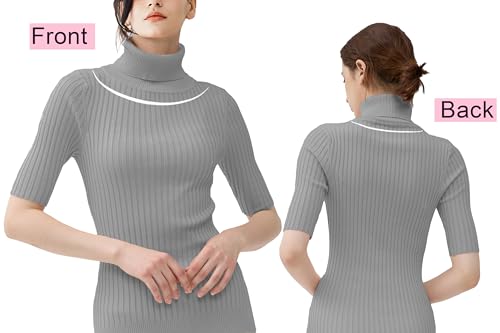 Image of v28 Women Turtleneck 1 /2 Half Sleeve Highly Stretchy Ribbed Knit Fitted Sweater
