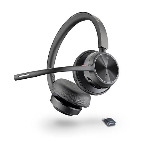 Schnurloses Poly Voyager 4320 UC-Headset Stereo-Kopfhörer mit Noise Cancelling-Mikrofonarm Verbindung mit PC/Mac/Mobiltelefon über Bluetooth Kompatibel mit Teams Zoom und mehr