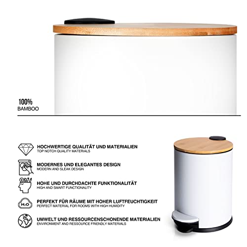 Dimono® Kosmetikeimer Bad-Mülleimer Abfalleimer 3 und 5 Liter Tret-Eimer mit flachem Bambus-Deckel und Anti-Rutsch-Tritt für Badezimmer & Küche (3 Liter) – Bild 3