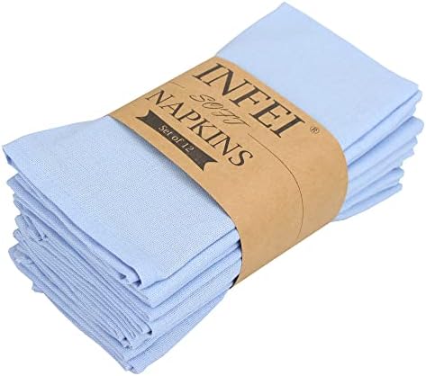 INFEI Solid Color Cotton Linen Blended Thin Dinner Cloth Napkins - Set of 12 (40 x 40 cm) - for Events & Home Use (Sky Blue)