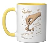 Rules #1 King Never Dies Only God Can Stop Me Chess Ceramic Mug, Yellow/White