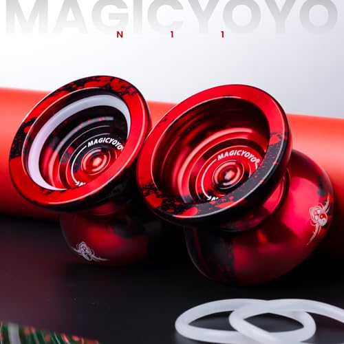 Image of MAGICYOYO N11 Professional Unresponsive Yoyo & Responsive Yo Yo for Kids 8-12 or Above Alloy Aluminum Yo-Yo with Yoyo Bag, 1 Glove, 12Strings and Responsive Bearing Kit (Black Red)