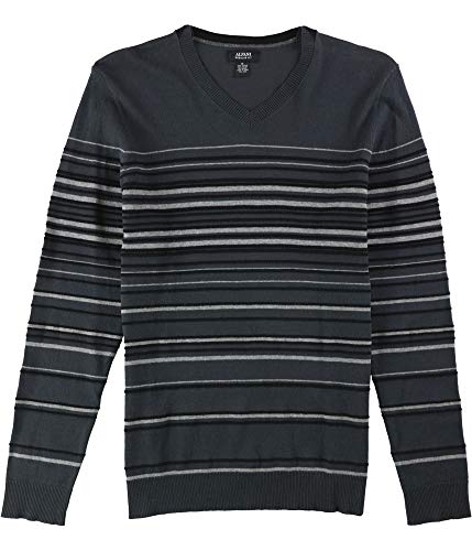 Alfani Mens Striped Knit Sweater, Black, Medium