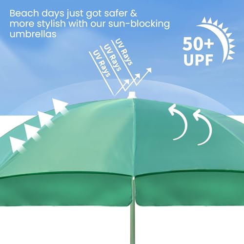Image of ORILEY Garden Umbrella with Stand Foldable Big Size (7ft Height 42 Inch Rib Arm) Heavy Duty Waterproof Rain & UV Sun Protection Outdoor Patio for Balcony Shedding Cantilever & Lawn (Dark Green)