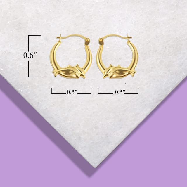 Claddagh Gold - Dazzling 14K Yellow Gold Dainty Jumping Double Dolphin Reversible 0.60" Hoop Earrings for Women