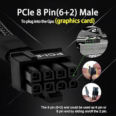 YEZriler 8 Pin PCIe Cable for EVGA Power Supply, PCIe 8 Pin Male to (6+2) Male PCI Express Power Adapter Sleeved 25-inch (63cm)