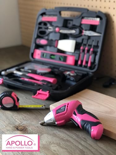 Pink Hand Tools Set for Home Use - Apollo Tools 135 Piece Set