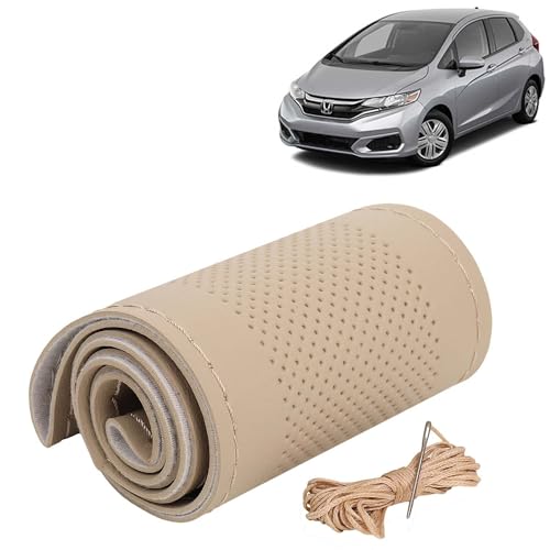Image of KINGSWAY PU Leatherite Car Steering Cover Sewable Compatible with Honda Jazz (Year 2018 Onwards), Beige Color with Beige Thread, Pack of 1 with Sewing Needle and Thread