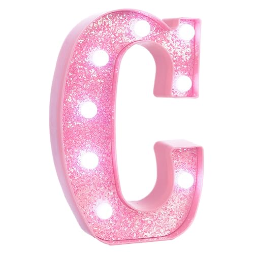 Image of Pink Marquee Light Up Letters, Glitter Alphabet LED Letter Lights for Pink Birthday Party Decorations, Battery Operated Letter Sign for Girls Room Vanity Table Decor, Cool White Lights Letter C