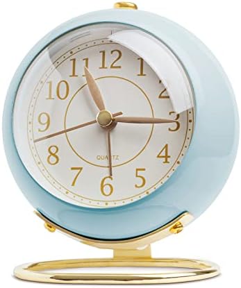 Aldervine Small Desk Clock, Retro Bedroom Table Vintage Analog Alarm Clock, Silent Non-Ticking Gold Clock, Bedside Decor Aesthetic