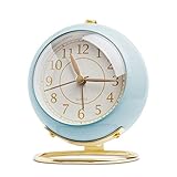 Aldervine Small Desk Clock, Retro Bedroom Table Vintage Analog Alarm Clock, Silent Non-Ticking Gold