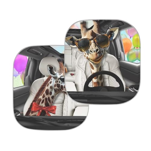 Image of Funny Giraffe Car Sun Shade for Windshield Foldable Sunshade Front Window Cover Sun Visor 2 PCS Car Windshield Sun Shade Reflect UV Sun and Heat and Protect Your Car