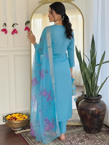 Image of Naixa Women's Viscose Embroidered Straight Kurta with Pant and Dupatta Sets (Available in Plus Size) (NX-665)