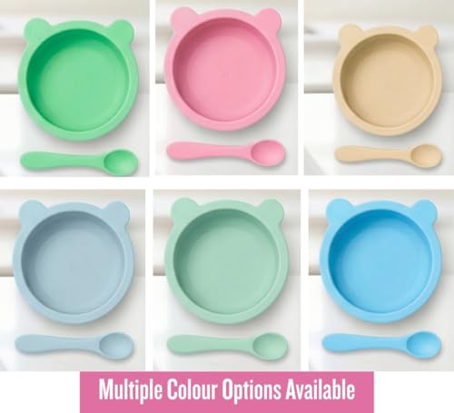Image of Silicone Baby Feeding Bowl and Spoon Set for Babies with Suction Base, BPA-Free, Non-Slip, Safe for Infants and Toddlers Mealtime (Grey)